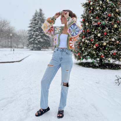 Retro Daisy Granny Square Cardigan Crochet Pattern