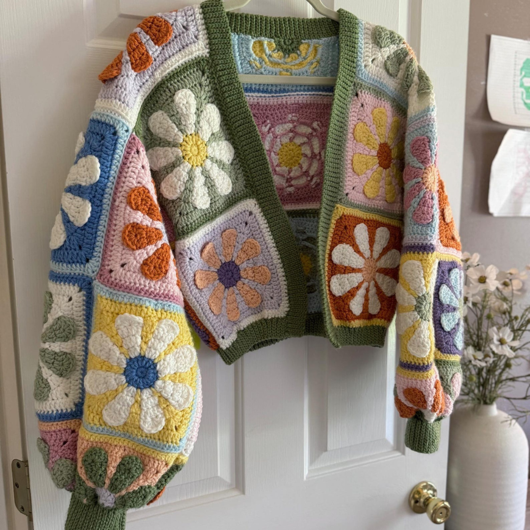 Retro Daisy Granny Square Cardigan Crochet Pattern