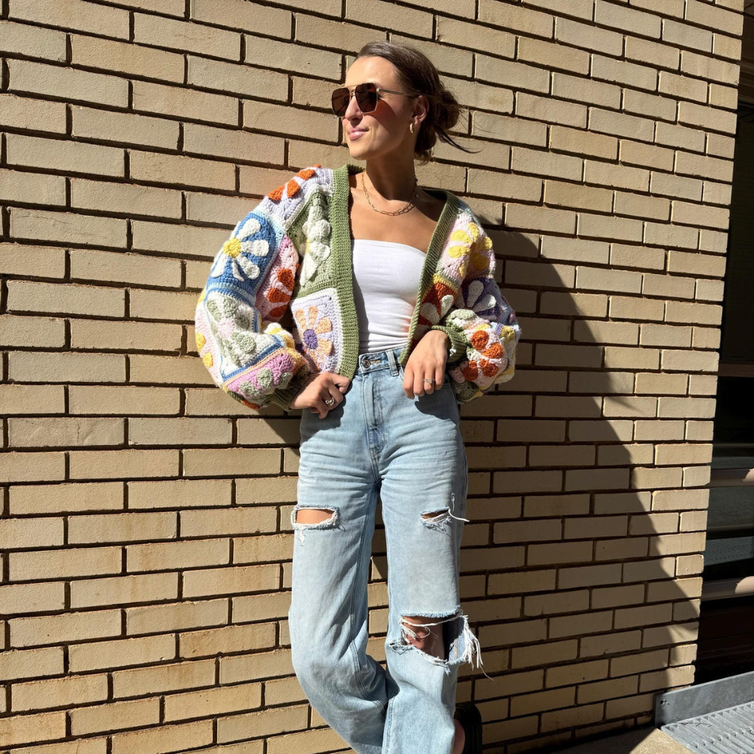 Retro Daisy Granny Square Cardigan Crochet Pattern
