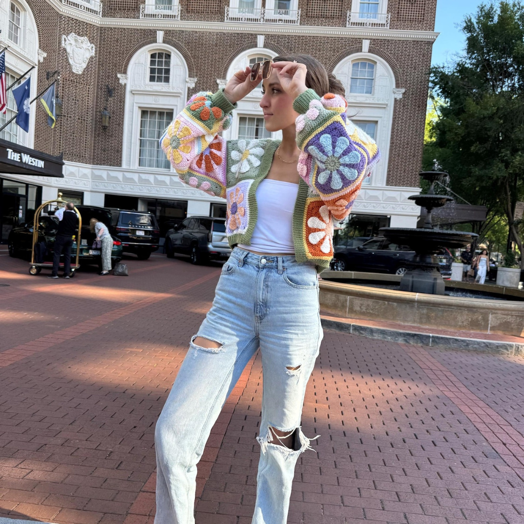 Retro Daisy Granny Square Cardigan Crochet Pattern