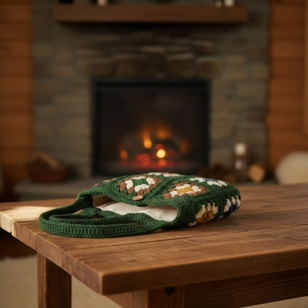 vintage granny square tote bag