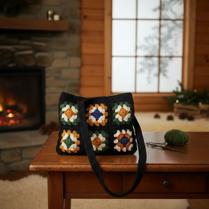 vintage granny square tote bag