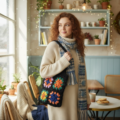 vintage granny square tote bag