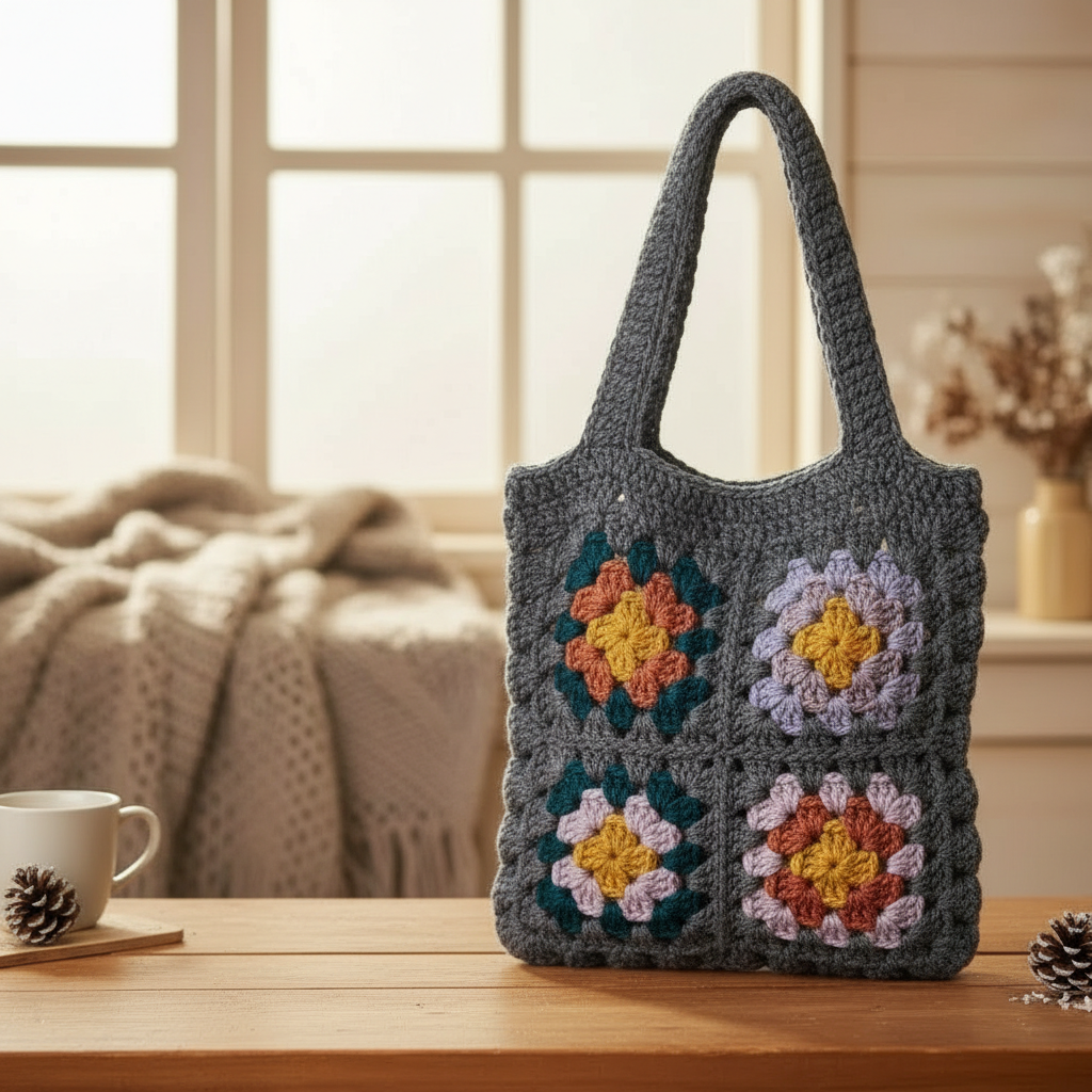 vintage granny square tote bag
