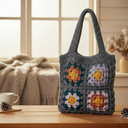 vintage granny square tote bag