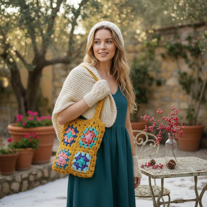 vintage granny square tote bag