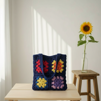 vintage granny square tote bag