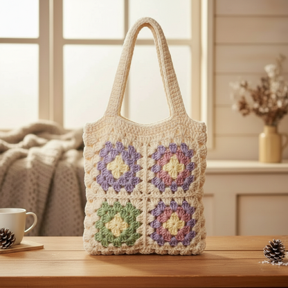 vintage granny square tote bag